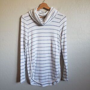 Lou & Grey Soft Striped Cowl Neck Top Stretch Long Sleeves White Grey Women's XS